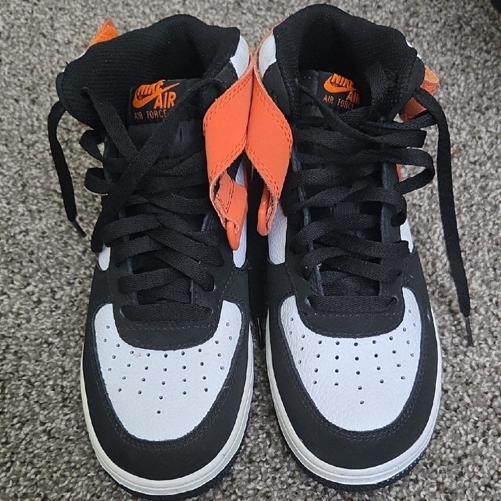 Nike Kids Air Force 1 Black and Orange Shoes